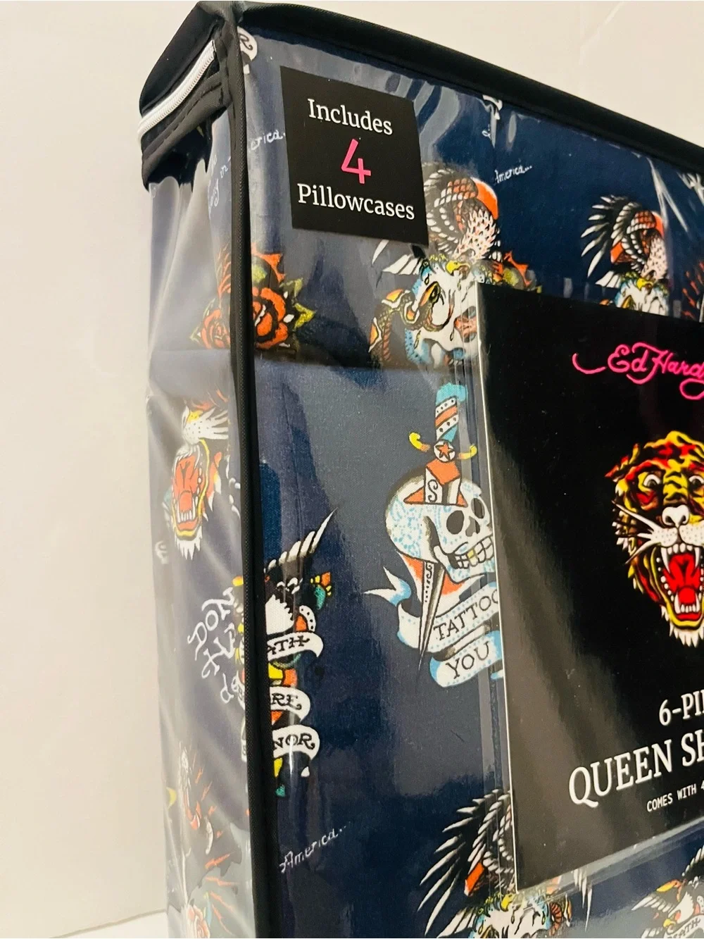 Ed Hardy & Stay Spooky Lot of 2 Queen Sheet Sets Halloween Ghost Eagle Geisha
